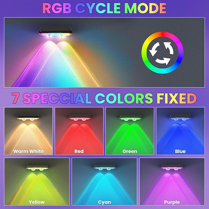 Solar Fence Lights Outdoor 8 Pack - 8 Modes (RGB Cycle/Fixed), Fence Lights Solar Powered for Outside, IP65 Waterproof, Deck Lighting for Wall, Step, Patio, Pathway, Stairs - Image 3