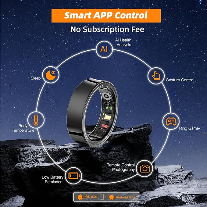 Smart Ring for Women Men, Fitness Tracker Ring with Body Temperature, Blood Oxygen, Sleep Monitor, Heart Rate, Calories, No Subscription Fee, IP68 Waterproof for iPhone & Android (Silver, #9) - Image 5