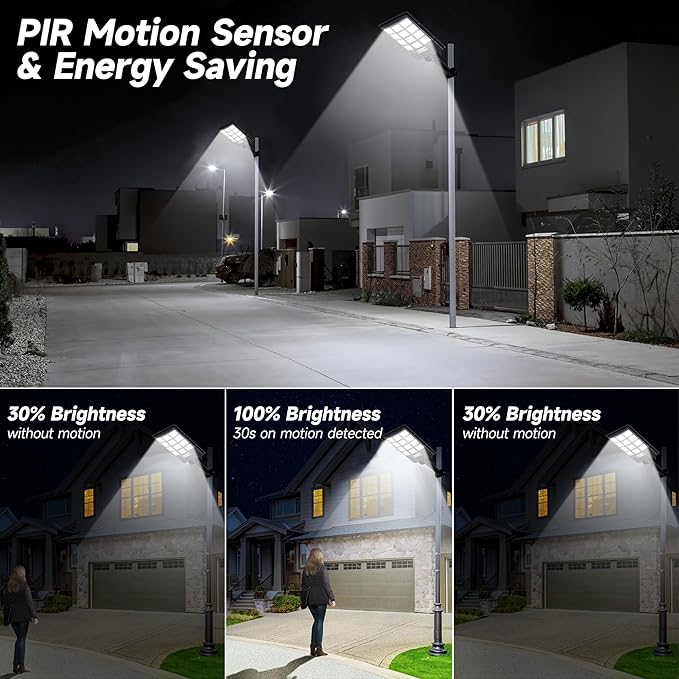 Solar Lights Outdoor for Outside, IP66 Waterproof Solar Street Lights Outdoor with Motion Sensor & Dusk to Dawn, 6500K Security Flood Light for Yard Garden with Remote Control - 4PACK - Image 3