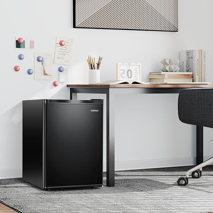 COSTWAY 2.1 Cu.Ft Small Freezer, Compact Upright Mini Freezer w/Reversible Single Door, 7 Adjustable Thermostat, Low Noise, 2 Removable Shelves for Bedroom, Office, Dorm, Apartment (Black) - Image 9