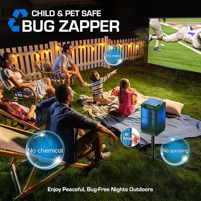 Solar Bug Zapper Outdoor, Waterproof Mosquito Zapper Type-C & Solar Powered, Auto On/Off, Cordless 4200V Electric Fly Zapper, 5000mAh Rechargeable Mosquito Trap Killer for Patio Backyard Camping - Image 6