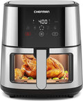CHEFMAN Easy-View Air Fryer – 8 Qt Family Size with Viewing Window, One-Touch Digital Control with 4 Presets, Nonstick & Dishwasher Safe, Broil, Roast, Dehydrate, Bake, Auto-Shutoff, Stainless Steel by Chefman