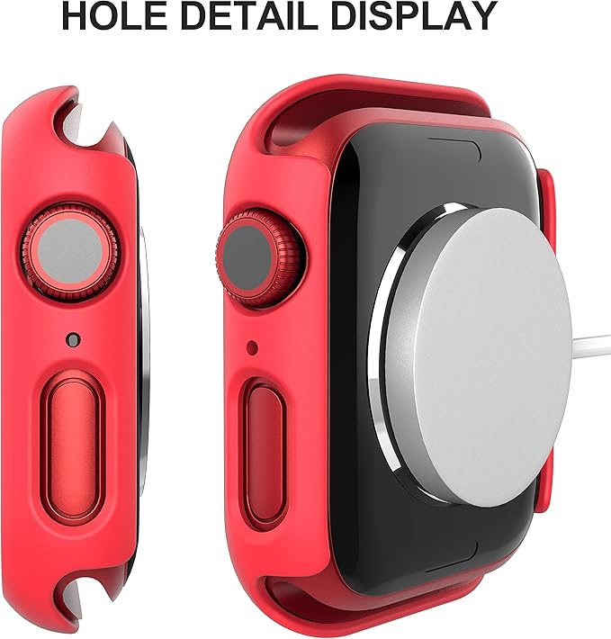 Suoman 2-Pack for Apple Watch Series 9/8/7/6/5/4/Series SE/SE 2 41mm All-Around Screen Protector Case, Tempered Glass Screen Protector Case Ultra-Thin for iWatch 41mm Protection Cover - Red - Image 4