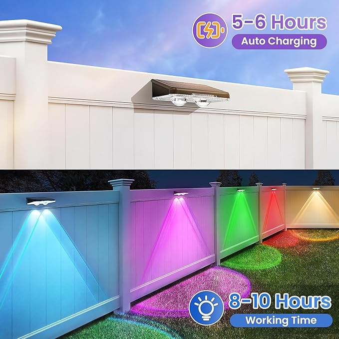 Solar Fence Lights Outdoor 16 Pack - 8 Modes (RGB Cycle/Fixed), Fence Lights Solar Powered for Outside, IP65 Waterproof, Deck Lighting for Wall, Step, Patio, Pathway, Stairs - Image 5