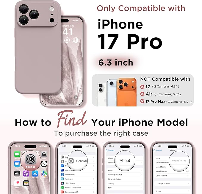 GolbinBox Magnetic for iPhone 17 Pro Case, Compatible with MagSafe, [Full Camera Protection] [Screen Protector], Silicone Shockproof Phone Cover with Anti-Scratch Microfiber Lining, Light Taro - Image 2