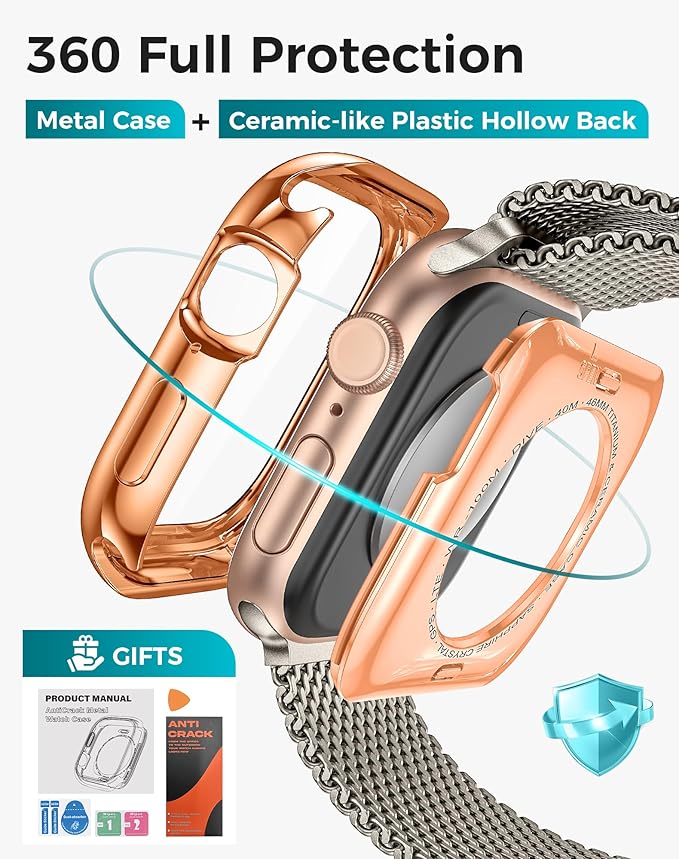 Goton AntiCrack Metal Case for Apple Watch Series 9/8/7 41mm Screen Protector, HD Tempered Glass, Daily Water-Resistant Alloy Bumper with Ceramic-Style Back Cover for iWatch 41 mm - Image 7