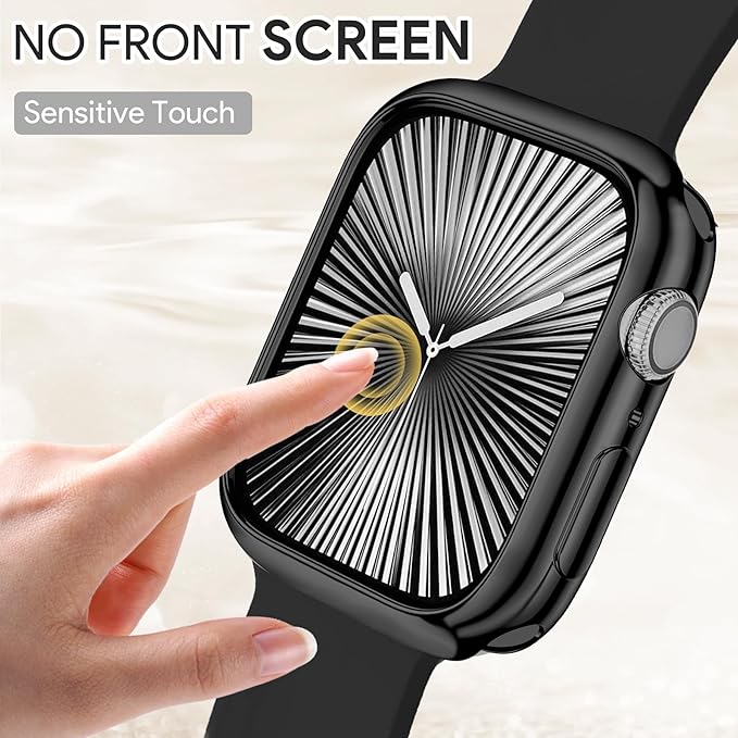 JR.DM 44mm Soft Flexible TPU Case Compatible for Apple Watch Series 6/5/4/SE Touchable Screen Lightweight Anti-Scratch All-Around Protector Thin Guard Shockproof Cover Shiny Bumper for iWatch, Black - Image 3
