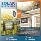 PhatroyYee Solar Bug Zapper Outdoor Indoor, 4000mAh Rechargeable Portable Fly Zapper, 4500V Electric Mosquito Killer with Panel Sensor & 10FT Extension Cord, Waterproof for Patio Camping Home Backyard - Image 4