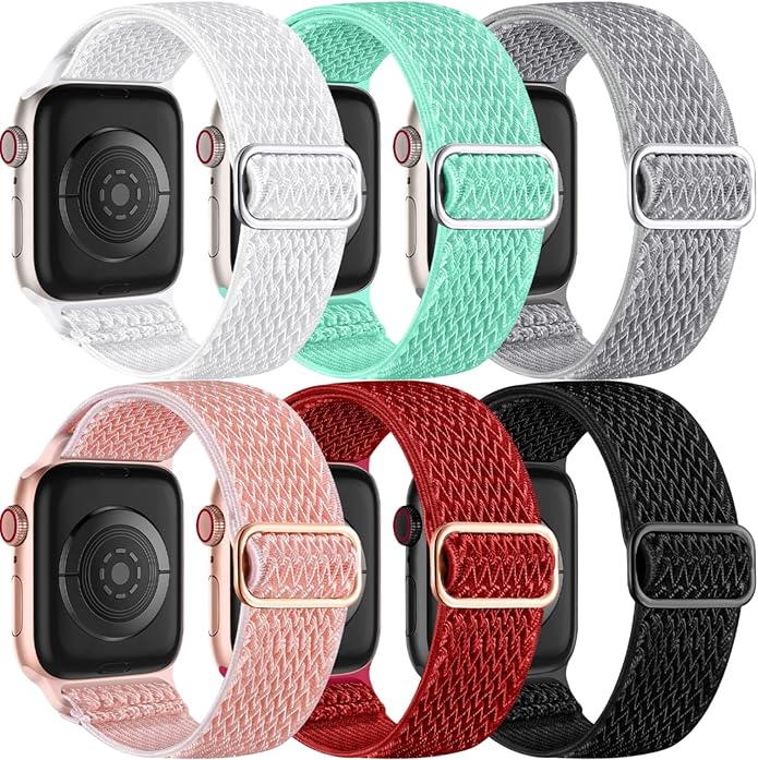 Lerobo 6 Pack Braided Bands Compatible with Apple Watch 44mm 45mm 42mm 49mm 46mm 41mm 40mm 38mm Women Men Stretchy Nylon Solo Loop Sport Strap for iWatch Ultra SE 3/2/1 Series 11 10 9 8 7 6 5 4 3 2 1 by Lerobo
