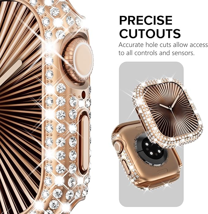 KADES Bling Case Compatible for Apple Watch Series 3/2/1 38mm, Sparkly Full Diamond Protective PC Bumper Cover, Rhinestone Frame for Women, 38mm-Rose Gold - Image 3