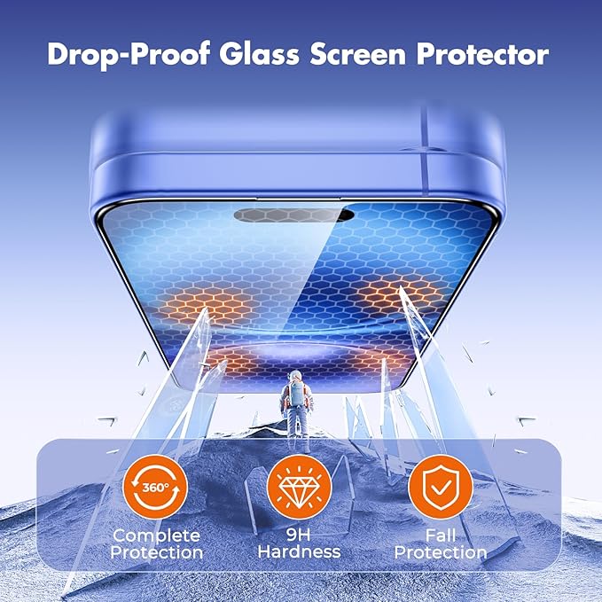 UNBREAKcable for iPhone 16 Screen Protector, 3-Pack Full Coverage Tempered Glass [Military Grade Shatterproof] [9H Hardness] [Easy Installation Frame] [Bubble Free] for iPhone 16 6.1" - Image 4