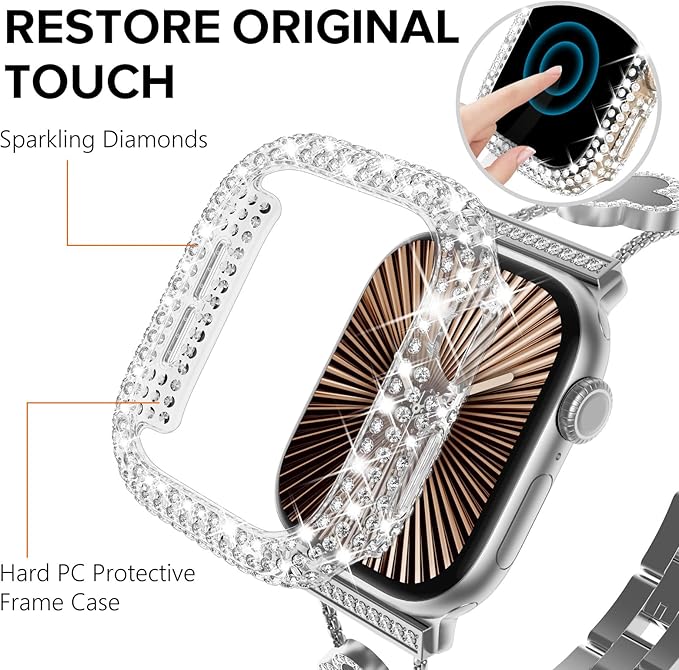 KADES Bling Case Compatible for Apple Watch Series 3/2/1 38mm, Sparkly Full Diamond Protective PC Bumper Cover, Rhinestone Frame for Women, 38mm-Clear - Image 7