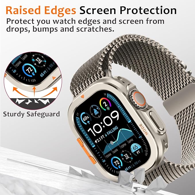 Amizee Metal Case Compatible with Apple Watch Ultra 3/2/1 49mm Case with Back Cover, Rugged Protective Bumper Cover for iWatch 49mm, Titanium - Image 4