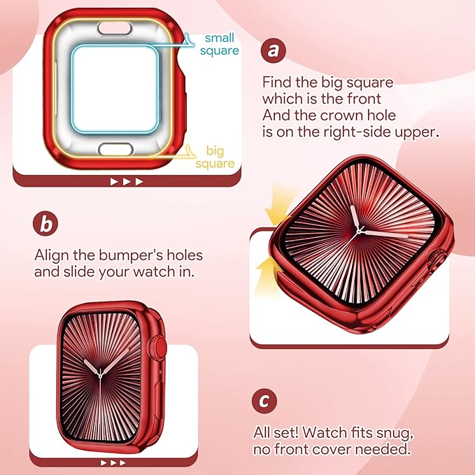 JR.DM 45mm Soft Flexible TPU Case Compatible for Apple Watch Series 9/8/7 Touchable Screen Lightweight Anti-Scratch All-Around Protector Thin Guard Shockproof Cover Shiny Bumper for iWatch, Red - Image 2
