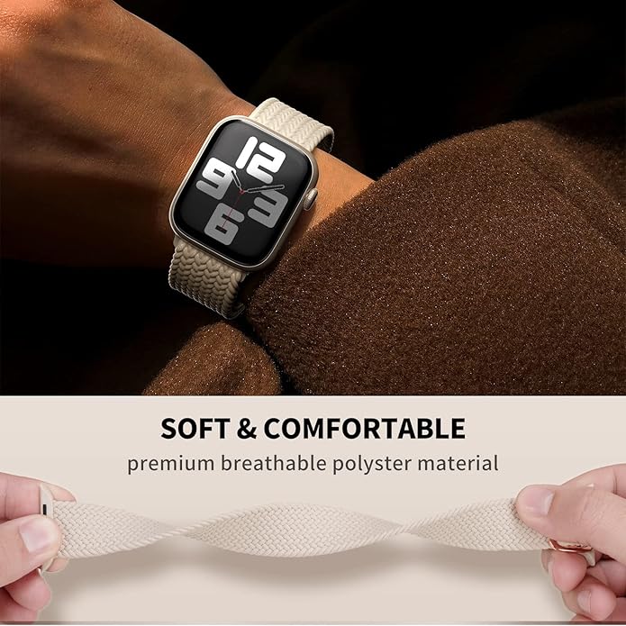 MOSINBAND Stretchy Braided Bands Compatible with Apple Watch 41mm 38mm 40mm,Adjustable Elastic Nylon Solo Loop Cute Soft Stretches Strap for iWatch SE Series 8/7/6/5/4/3,Women Men, Starlight - Image 2