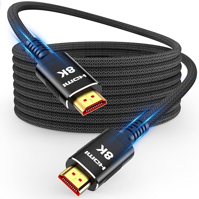Snowkids 150FT/45M Long 8K HDMI Fiber Optic Cable 2.1, Unidirectional 48Gbps High Speed 8K60 4K Braided HDMI Cord eARC HDR10 2.2&2.3 Compatible for TV/Monitor/PS-5/X-box/Sound System & More by Snowkids