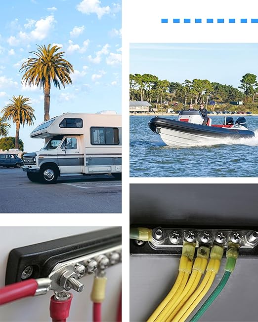 LENKRAD 150A Power Distribution Block with Cover + Ring Terminals, 12V Waterproof Automotive Ground Bus Bar, 48V Marine Busbar for RV, Boat Negative Buss Bar Kit -2 x M6 Post + 6 x M4 Screws - Image 7