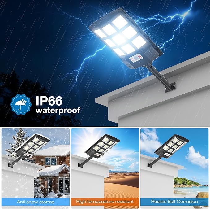 Solar Lights Outdoor,IP66 Waterproof Solar Street Lights Outdoor,6500K LED Dusk to Dawn Security Flood light with Motion Sensor and Remote Control for Yard,Parking Lot, Courtyards,Garages 2-Pack - Image 5