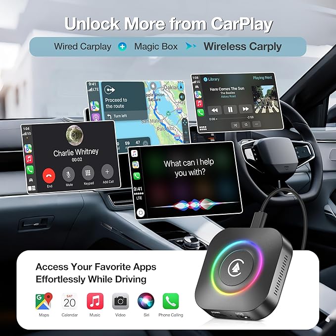 Magic Box 2026 Wireless CarPlay Adapter, AI Box Android Auto Supports Strea-ming Video for TikTok/YouTube, USB for Offline Media, Screen Mirroring Car Adapter for Factory Wired Car Play - Image 4
