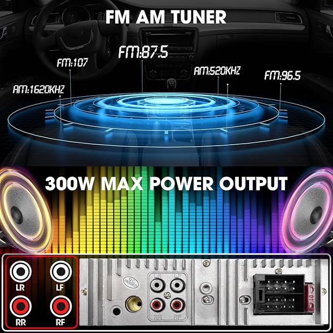Single Din Car Stereo Bluetooth: 1-Din Car Radio Receiver - in Dash Digital Media MP3 Player LCD Display AM FM USB Fast Charging SD AUX 300W Amp Outputs - Image 5