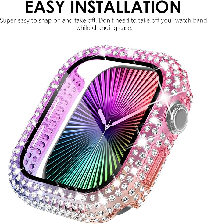 KADES Compatible with Apple Watch Series 11 10 46mm, Bling Full Diamond Rhinestone Protective Case with Built-in Screen Protector, Sparkling iWatch Protective Bumper Cover, Iridescent - Image 6