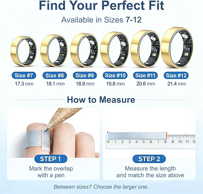Smart Ring Health & Fitness Tracker for Men & Women, Heart Rate, SPO₂, Sleep & Activity Monitoring, IP68 Waterproof, Long Battery Life, Family Care Mode, No Subscription Fee (Gold, 9) - Image 2