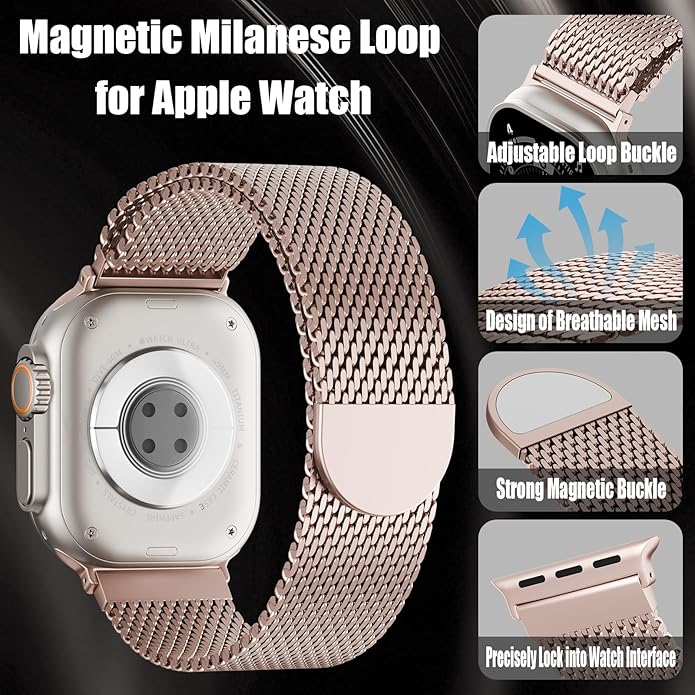 Magnetic Mesh Milanese Loop Compatible with Apple Watch Band 49mm 46mm 45mm 44mm 42mm 41mm 40mm 38mm Men Women, Stainless Steel Metal Strap for iWatch Ultra 3/2/1 Series 11 10 9 8 7 6 5 4 SE - Image 2