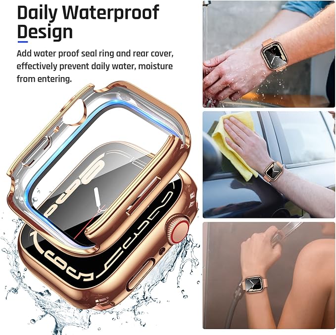 Goton 2 in 1 Waterproof Case for Apple Watch Screen Protector Series 6/5/4, SE 3/2/1 40mm, 360 Protective Glass Face Cover Hard Bumper + Back Frame for iWatch Accessories 40 mm - Image 4