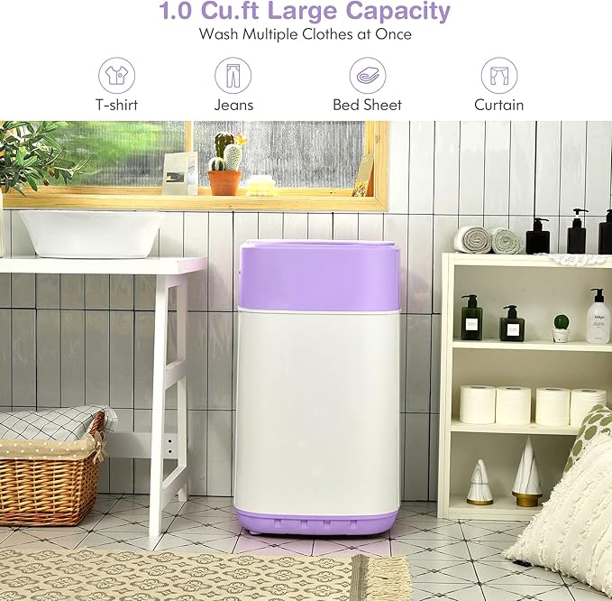 COSTWAY Portable Washing Machine, 8 Lbs Capacity, Built-in Drain Pump, Compact Laundry Washer with 6 Programs, 6 Water Levels, Child Lock, Full-Automatic washer for RV, Dorm, Apartment, Purple - Image 2