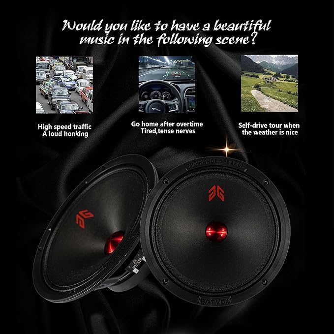MX80P1 Midrange Loudspeaker 8" Red Dust Cap, 480W Max, 4 Ohms, Premium Quality Audio Door Speakers for Car or Truck Stereo Sound System, Black (2 Speaker) - Image 5