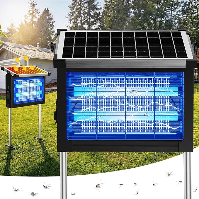 Solar Bug Zapper Outdoor, 4500V Solar Mosquito Zapper for Outdoor & Indoor, 1/2 Acre Coverage Cordless Rechargeable Electric Fly Zapper, IP66 Waterproof Mosquito Traps for Backyard, Patio, Camping by Zwiran