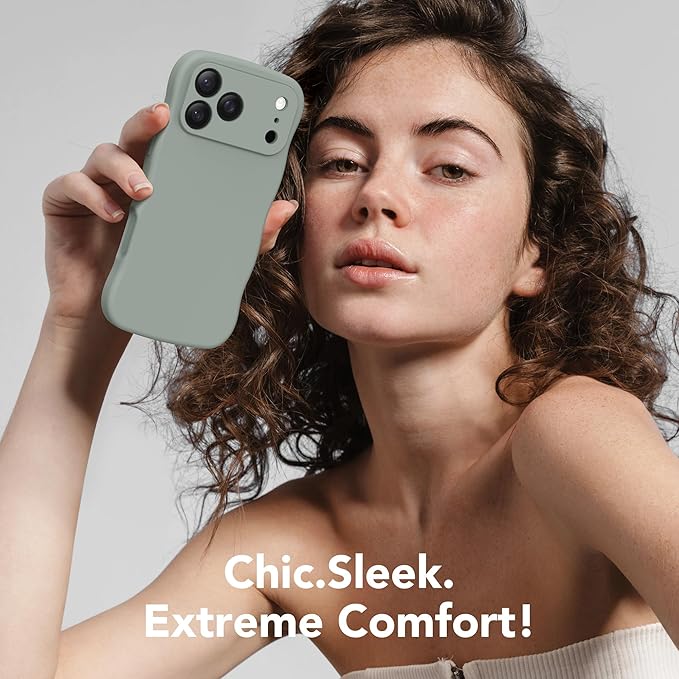 Magnetic for iPhone 17 Pro Case, [Full Camera Protection][Compatible with MagSafe] Cute Wave Frame Silicone Shockproof Protective Phone Case for iPhone 17 Pro 6.3", Calke Green - Image 6