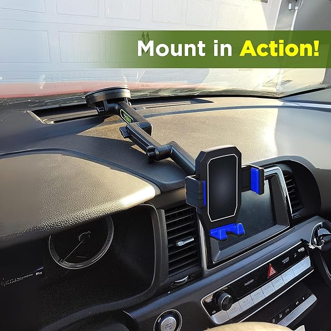 Cell Phone Mount for Truck Phone Holder for Truck Drivers - Heavy Duty Suction Cup, iPhone Holder for Dashboard Window 16.9 inch Long, for iPhone & Samsung, Semi Trucker, Blue - Image 5