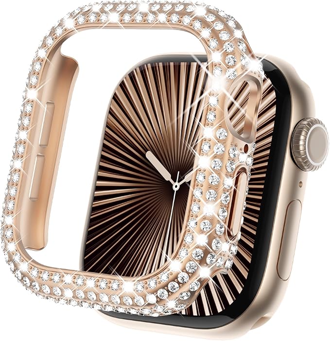 KADES Bling Case Compatible for Apple Watch Series 3/2/1 38mm, Sparkly Full Diamond Protective PC Bumper Cover, Rhinestone Frame for Women, 38mm-Rose Gold by KADES