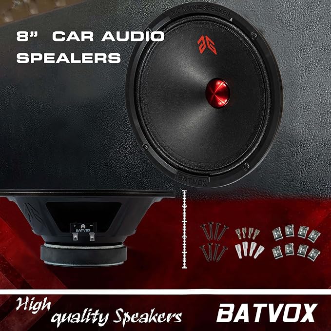 MX80P1 Midrange Loudspeaker 8" Red Dust Cap, 480W Max, 4 Ohms, Premium Quality Audio Door Speakers for Car or Truck Stereo Sound System, Black (2 Speaker) - Image 2