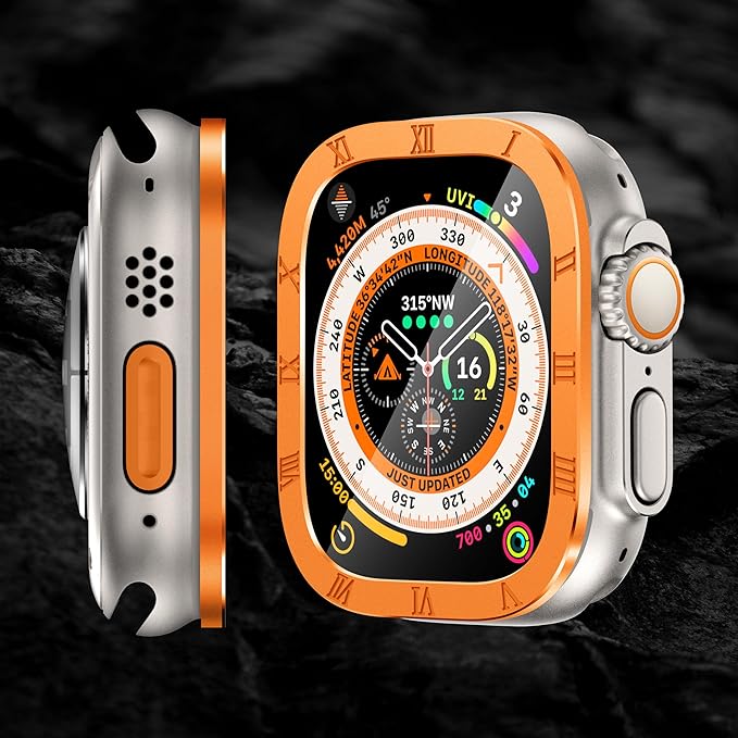 SWUU 2 Pack Tempered Glass Screen Protector with Titanium Alloy Frame Compatible with Apple Watch Ultra 3 / Ultra 2 / Ultra Screen Protector 49mm, Waterproof HD Film for iWatch Ultra S4 Orange - Image 2