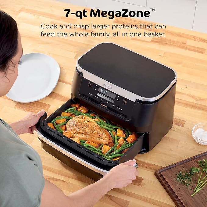 Ninja Foodi Air Fryer | 6-in-1 with 7-QT MegaZone & Basket Divider for Large Proteins & Full Meals | Cook 2 Foods at Once | 450° F | Air Fry, Roast, Broil, Dehydrate, Keep Warm & Bake | Black | DZ071 - Image 2