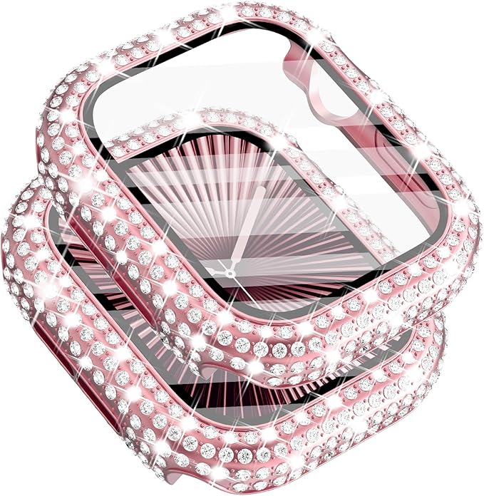 Surace Compatible with Apple Watch Series 11 Series 10 Case, 300 Crystal Diamonds with Screen Protector Overall Protective Case Face Cover Bling Bumper Case for Apple Watch 10 11 42mm, Pink by Surace