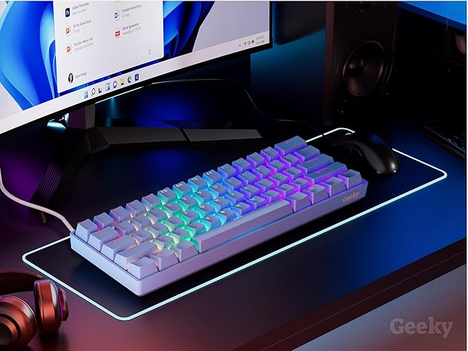 Geeky GK61 SE 60% | Mechanical Gaming Keyboard | 61 Keys Multi Color RGB LED Backlit for PC/Mac Gamer | ANSI US American Layout (Blue, Mechanical Red) - Image 4