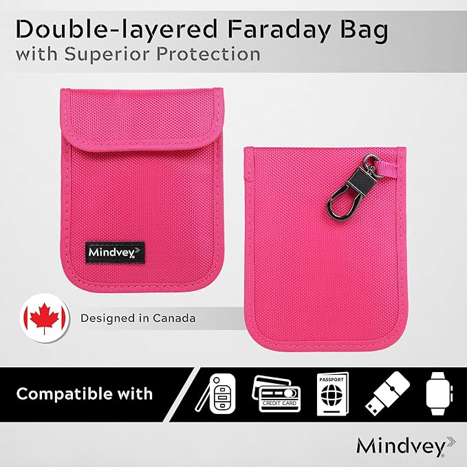 Faraday Bags for Car Key Fobs, Credit Cards, Smart Watches/Data Privacy, Electronic Device Security, Anti-Hacking Card Protection 5G RF & RFID Shielding (1, Pink) - Image 2