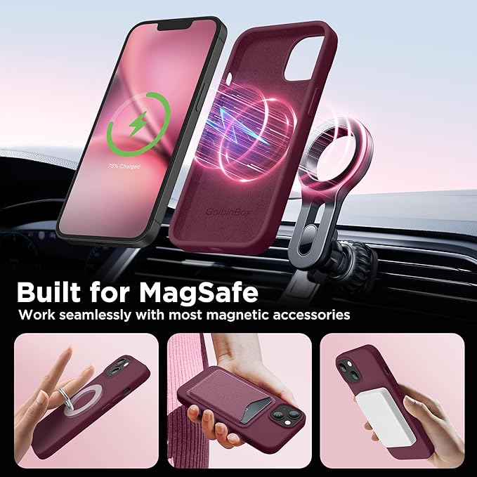GolbinBox Magnetic for iPhone 15 Case, Compatible with MagSafe, [Soft Anti-Scratch Microfiber Lining], Slim Liquid Silicone Shockproof Protective Phone Case for iPhone 15 6.1 inch, Wine Red - Image 4