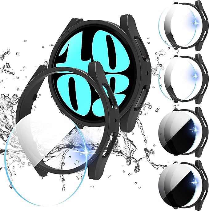Suoman 4+4 Pack for Samsung Galaxy Watch 6 44mm Case,Privacy and HD Screen Protector Combination,All-Round PC Matte Protective Cover Bumper -Black by Suoman