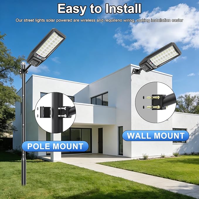 2‑Pack Solar Street Lights Outdoor, 9800W Super Bright LED Solar Powered Street Lamps with Motion Sensor, Dusk to Dawn, IP67 Waterproof for Yard, Garden, Parking Lot, Driveway, Farm - Image 7