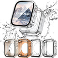 4 Pack Compatible with Apple Watch Waterproof Case 40mm Series 6/5/4/SE with Tempered Glass Screen Protector, 2 in 1 Full Coverage Bumper Protective Cover for iWatch Accessories 40 mm by Kawoco