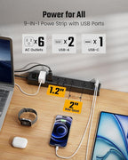 15Ft Long Extension Cord, SUPERDANNY Flat Plug Surge Protector Power Strip, 6 Outlets & 3 USB Ports, Desk Charging Station for Home Office, College Dorm Room Essentials - Image 4