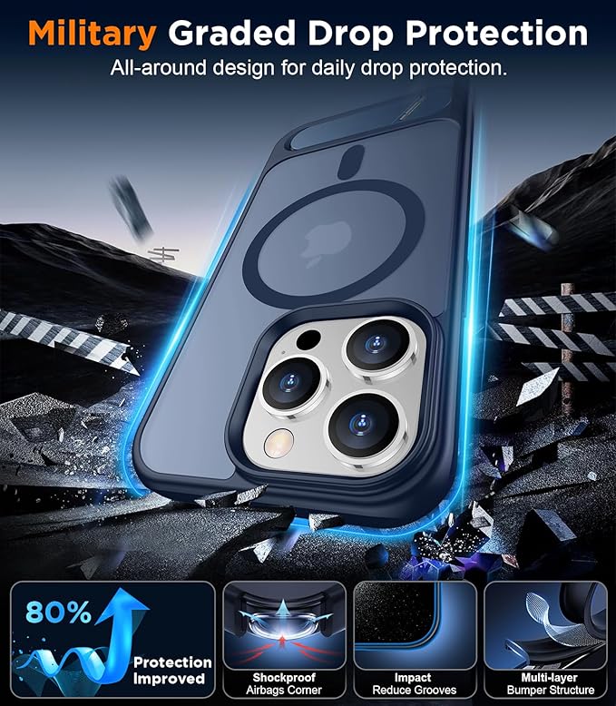 Temdan Magnetic Compatible with iPhone 15 Pro Max Case, [Built-in Invisible Kickstand][Compatible with MagSafe] [Military Grade Shockproof] Slim Translucent Matte Phone Case for iPhone 15 Pro Max 6.7" - Image 4