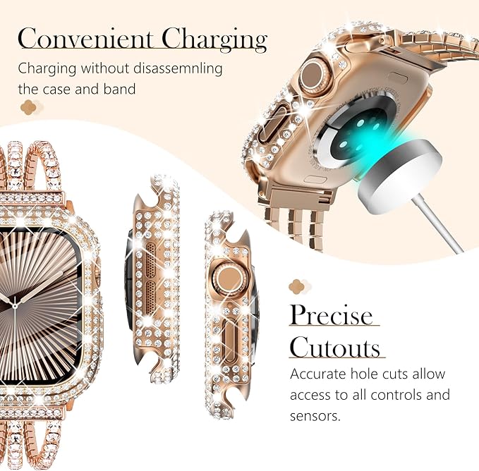 Surace Compatible with Apple Watch Series 11 Series 10 Case, 300 Crystal Diamonds with Screen Protector Overall Protective Case Face Cover Bling Bumper Case for Apple Watch 10 11 42mm, Rose Gold - Image 5
