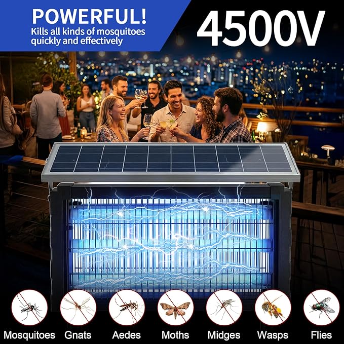 2026 New Solar Bug Zapper Outdoor Large 18W High-Efficiency Solar Panel & 4500V Grid Cordless Electric Mosquito Zapper Indoor, IPX5 Waterproof Fly Trap Insect Killer for Backyard, Garden, Patio - Image 3