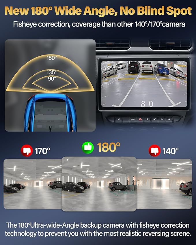 【Upgrade 180°Wide Angle】 Backup Camera AHD 1080P Back up Camera for Cars Super Night Vision 360° Rotatable Front/Side/Rear View Camera IP69K Waterproof Reverse Camera No-drillling Install - Image 2