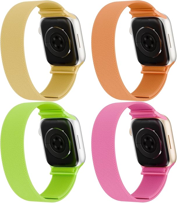 4 Pack Stretchy Solo Loop Nylon Bands Compatible with watch 38mm 40mm 41mm 42mm 44mm 45mm 46mm 49mm Women Men, Water-Resistant Elastics Sport Strap for iWatch Series 11/10/9/8/7/6/5/4/3/2/1 Ultra SE by Acrbiutu